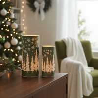 Green Tree and Snowflake Glass LED Cylinder