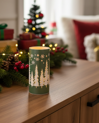 Green Tree and Snowflake Glass LED Cylinder
