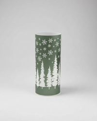 Green Tree and Snowflake Glass LED Cylinder