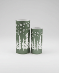 Green Tree and Snowflake Glass LED Cylinder
