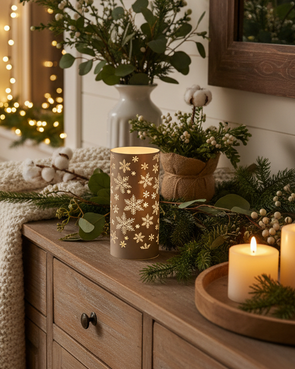 Snowflake Glass LED Cylinder