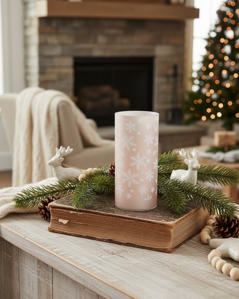Snowflake Glass LED Cylinder
