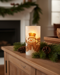 Brown Top Hat and Scarf Snowman Candle Holder