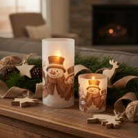 Brown Top Hat and Scarf Snowman Candle Holder