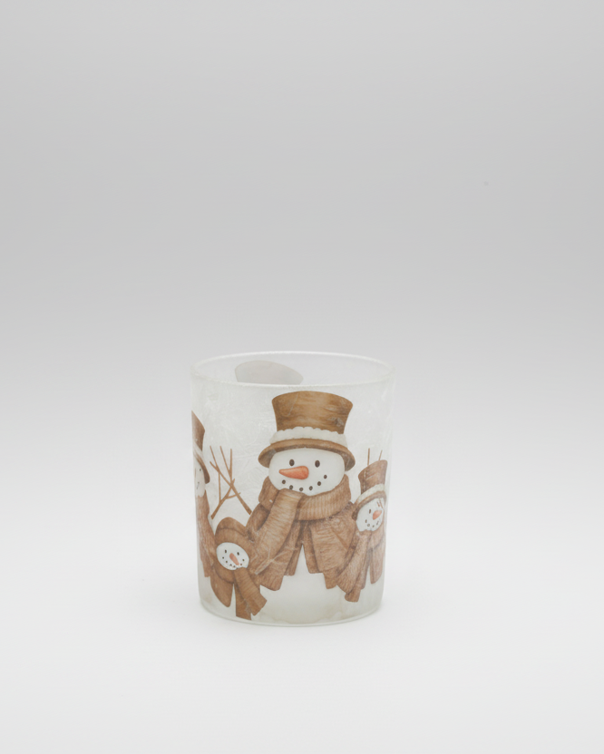 Brown Top Hat and Scarf Snowman Candle Holder