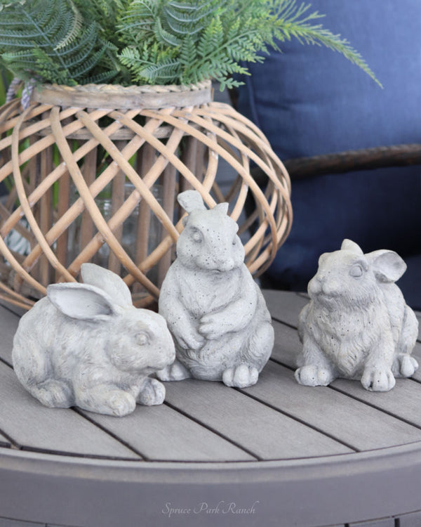 Grey Resin Garden Bunny Figurine