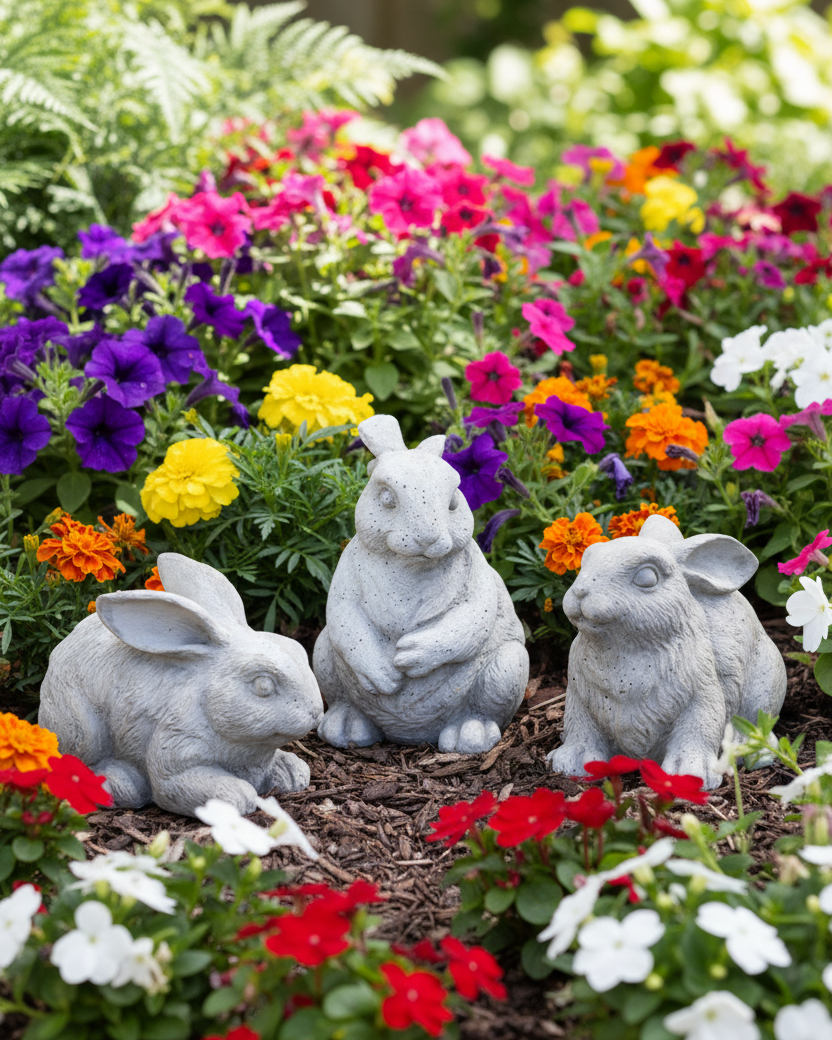 Grey Resin Garden Bunny Figurine