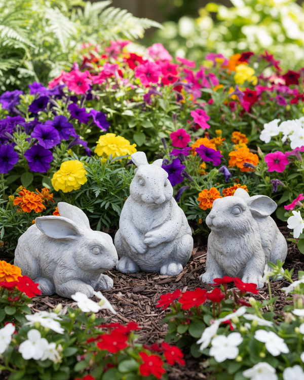 Grey Resin Garden Bunny Figurine