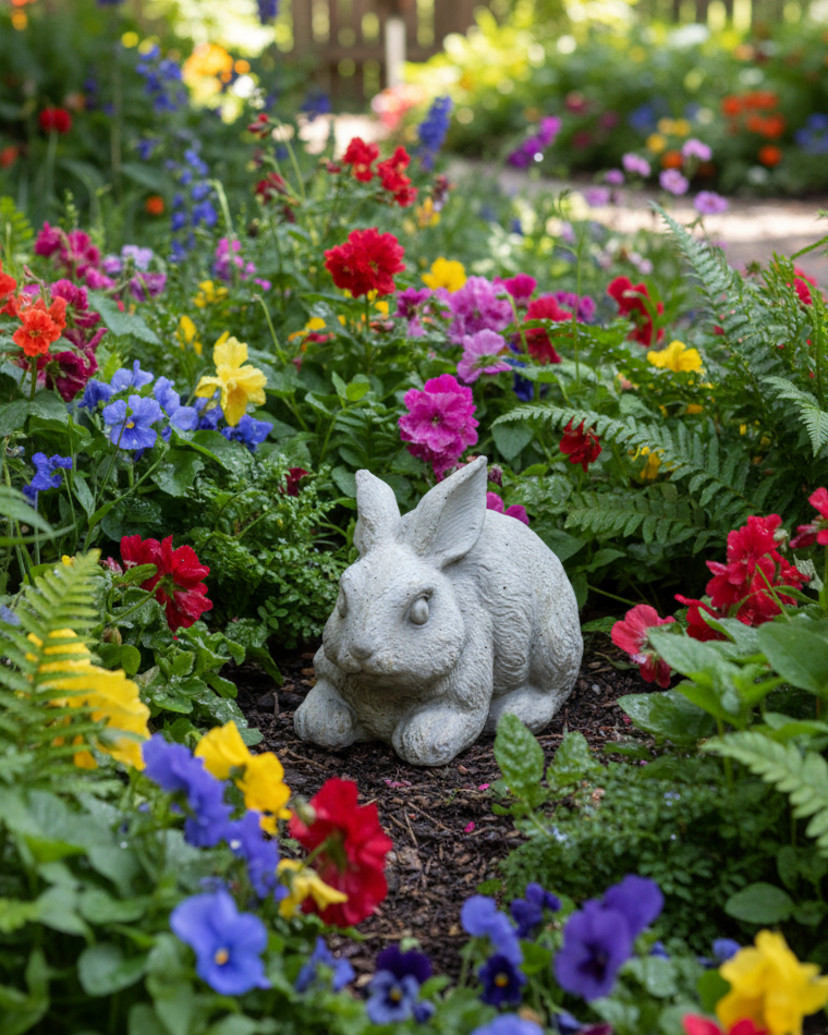 Grey Resin Garden Bunny Figurine