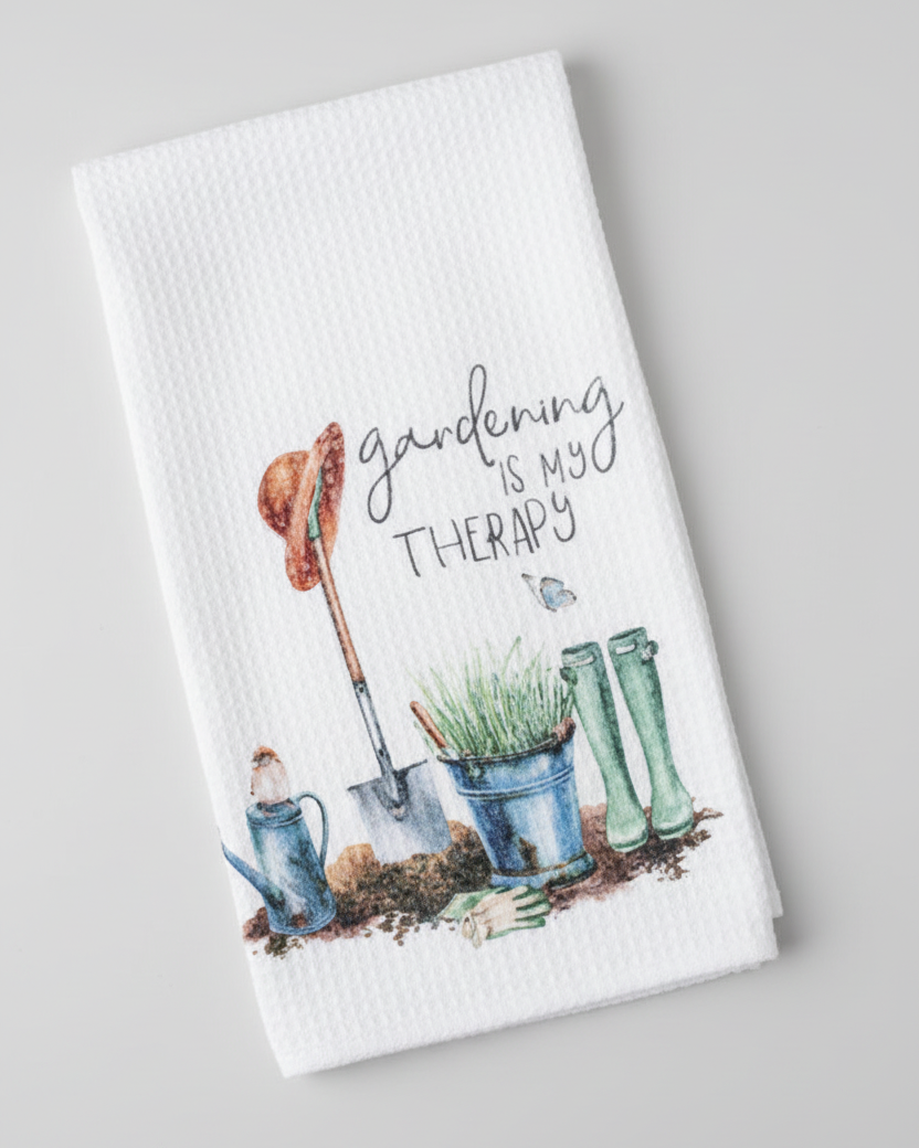 Country Garden Tea Towel - Gardening is my Therapy