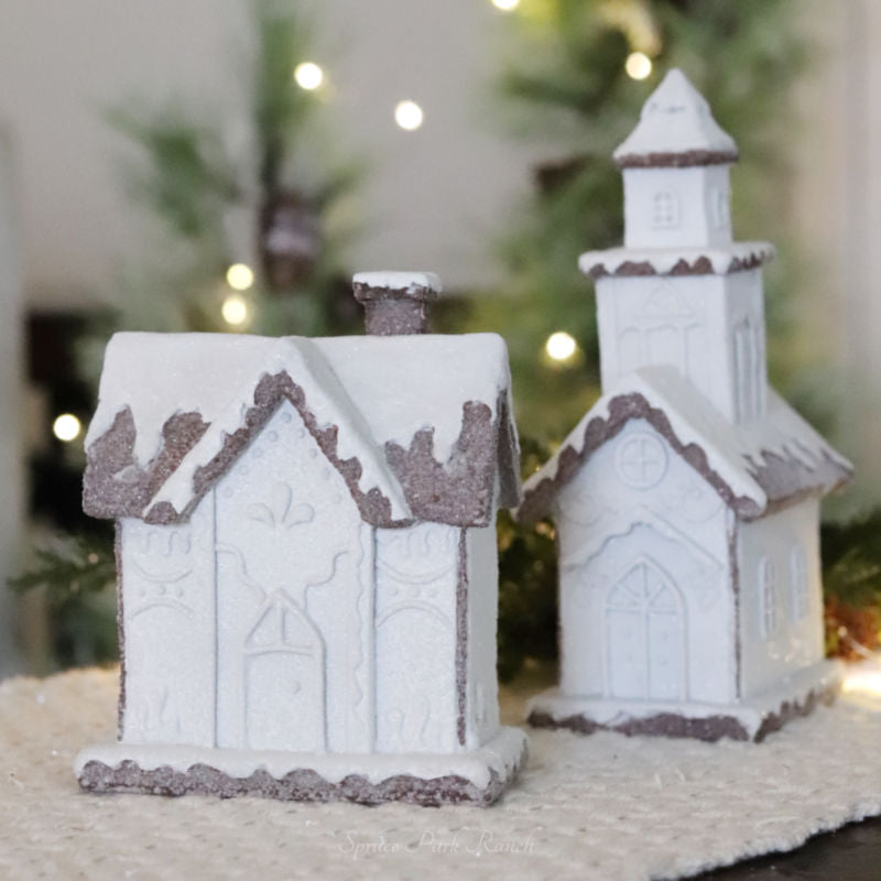 Glittered White Frosted Gingerbread House