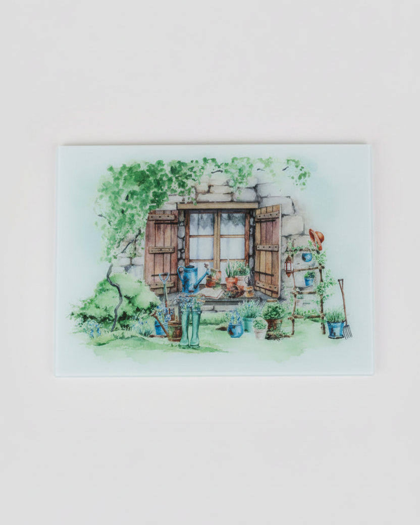 Country Garden Glass Cutting Board