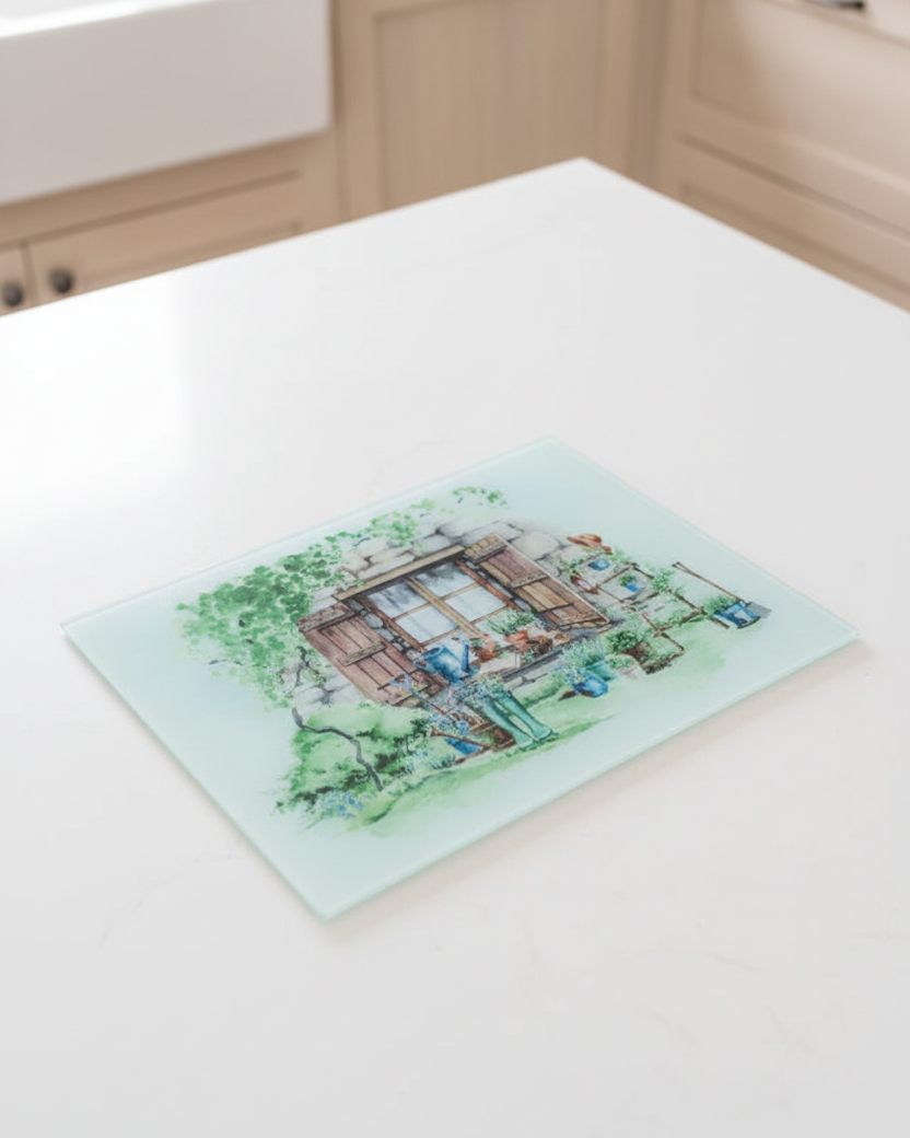 Country Garden Glass Cutting Board