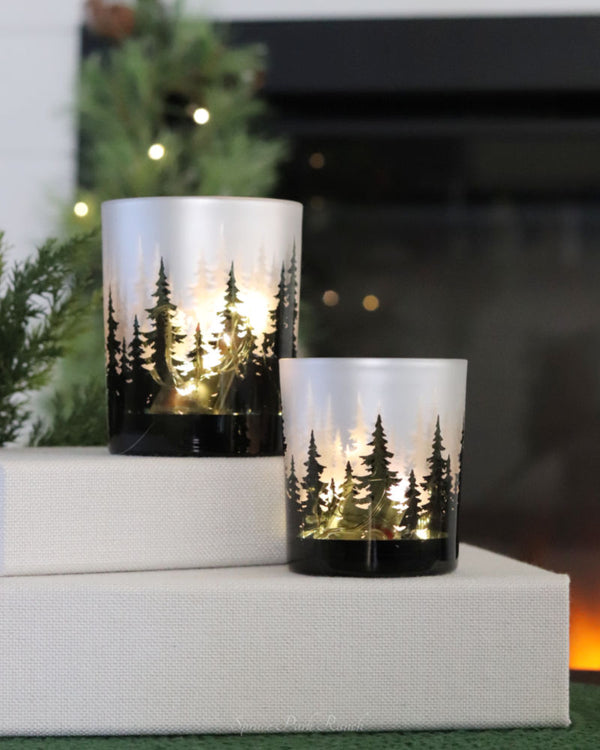 Glass Forest Design Votive Holder With Lights