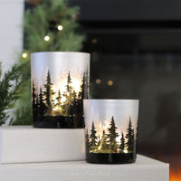 Glass Forest Design Votive Holder With Lights