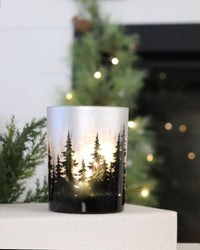 Glass Forest Design Votive Holder With Lights