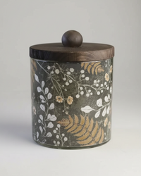 Flower and Fern Glass Jar With Wood Lid