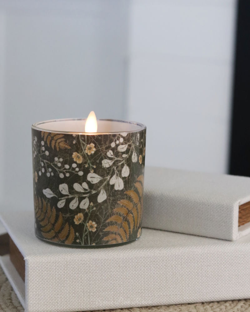 Flower and Fern Glass Jar With Wood Lid