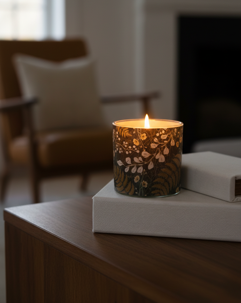 Flower and Fern Glass Jar With Wood Lid