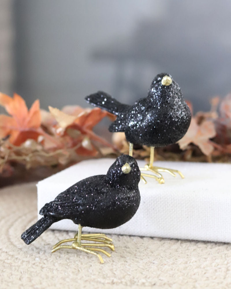 Glittered Black Resin Bird