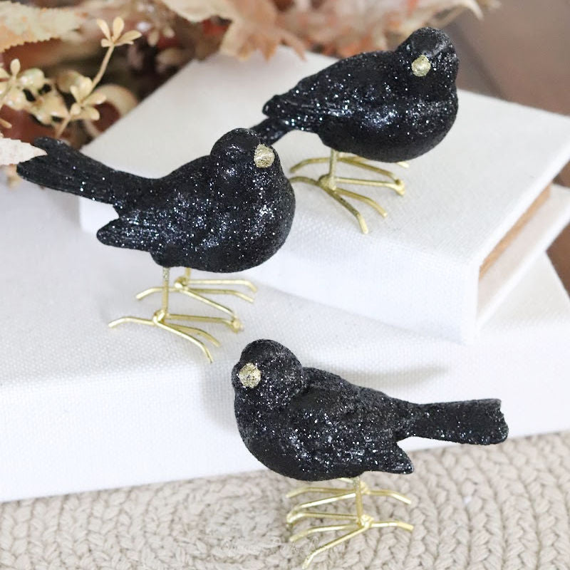 Glittered Black Resin Bird