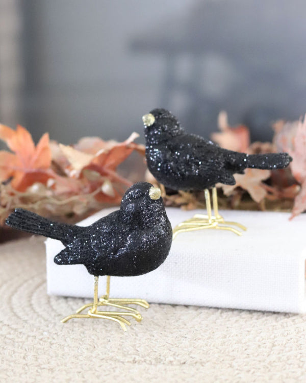 Glittered Black Resin Bird