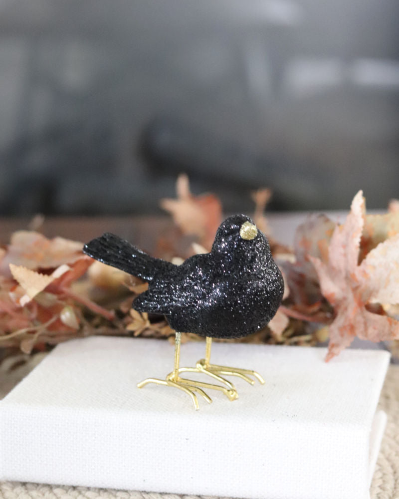 Glittered Black Resin Bird
