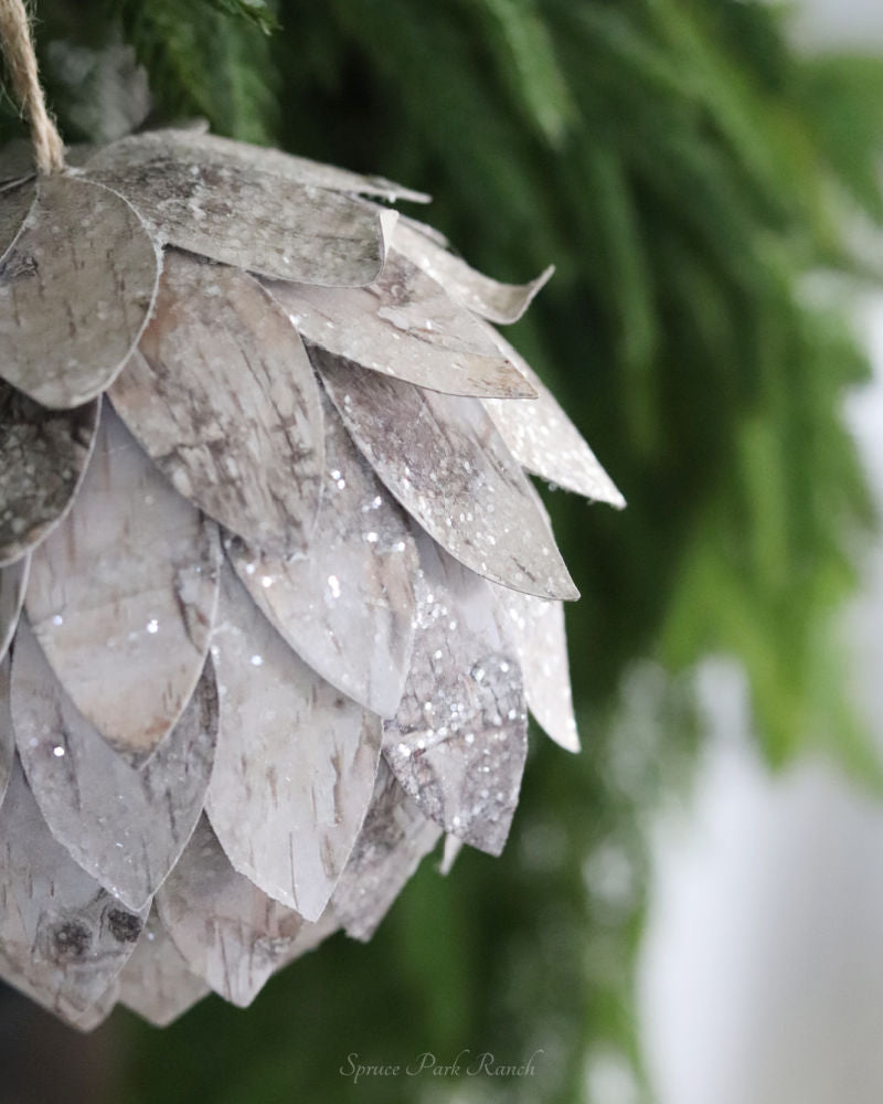 Glittered Faux Birch Wood Artichoke Ornament