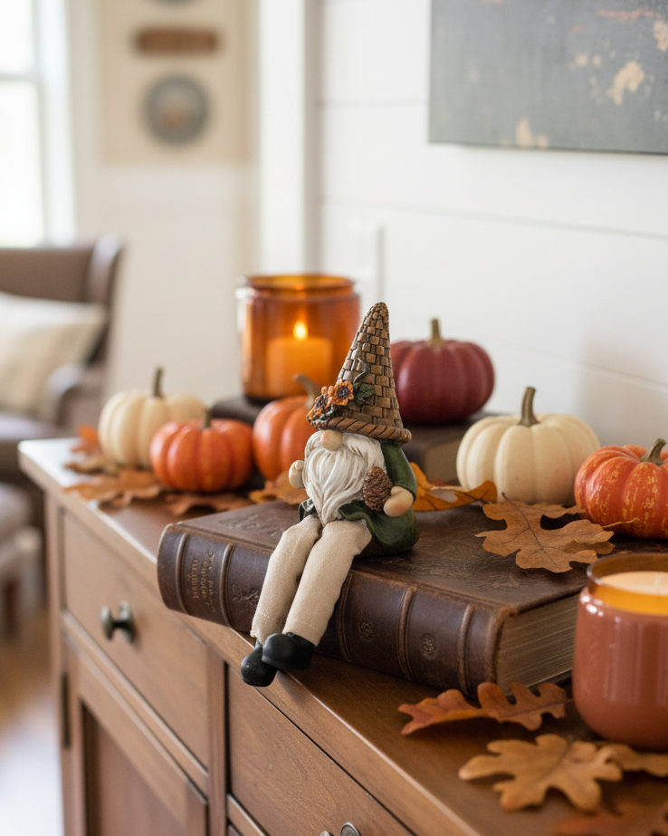 Woven Hat Harvest Gnome Shelf Sitter