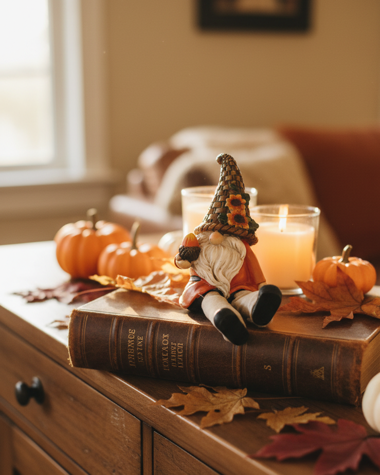 Woven Hat Harvest Gnome Shelf Sitter