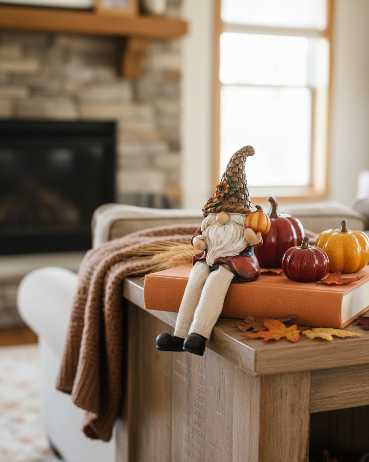 Woven Hat Harvest Gnome Shelf Sitter