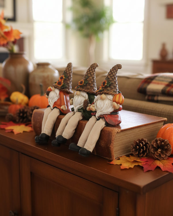 Woven Hat Harvest Gnome Shelf Sitter