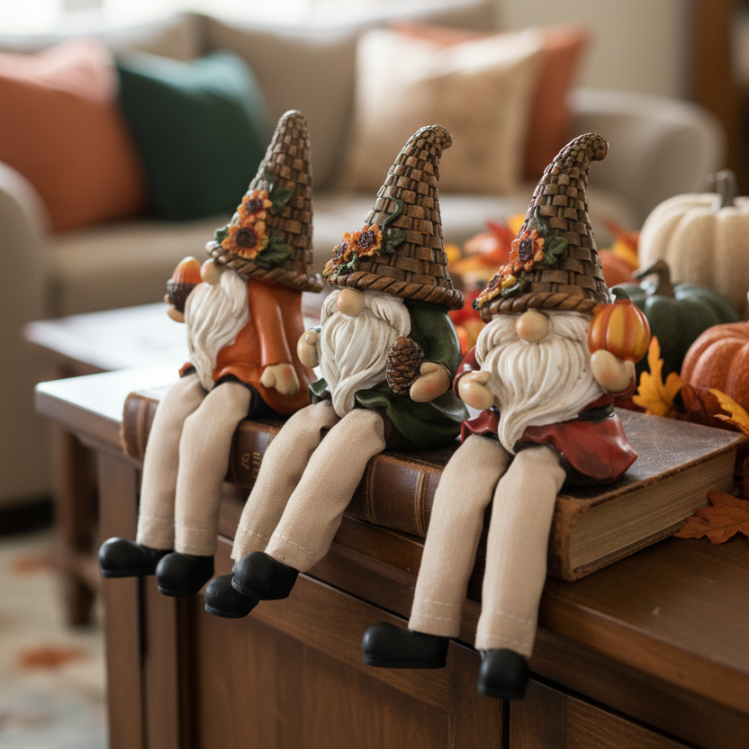 Woven Hat Harvest Gnome Shelf Sitter