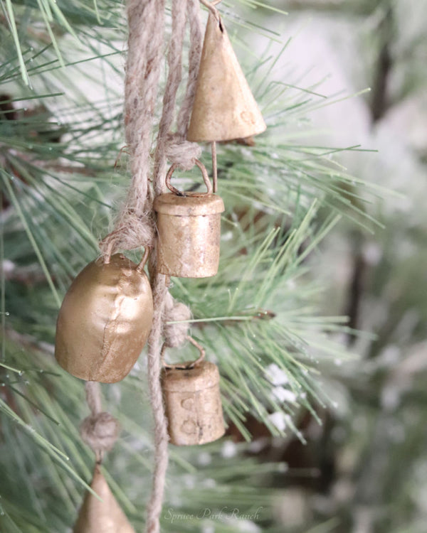 Handmade Antique Bells and Jute Rope Cluster Gold
