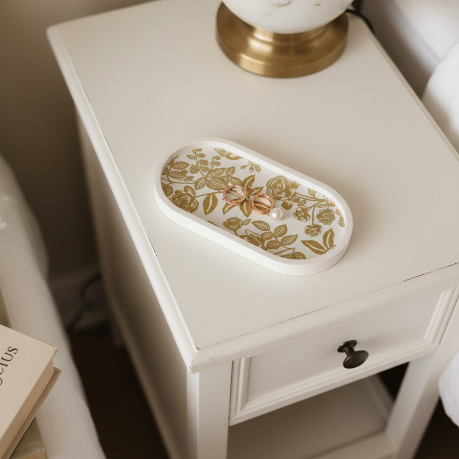 Gold Floral Oval Tray