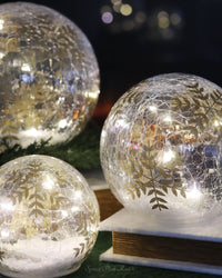 Gold Hand Painted Snowflake Crackle Glass LED Globe