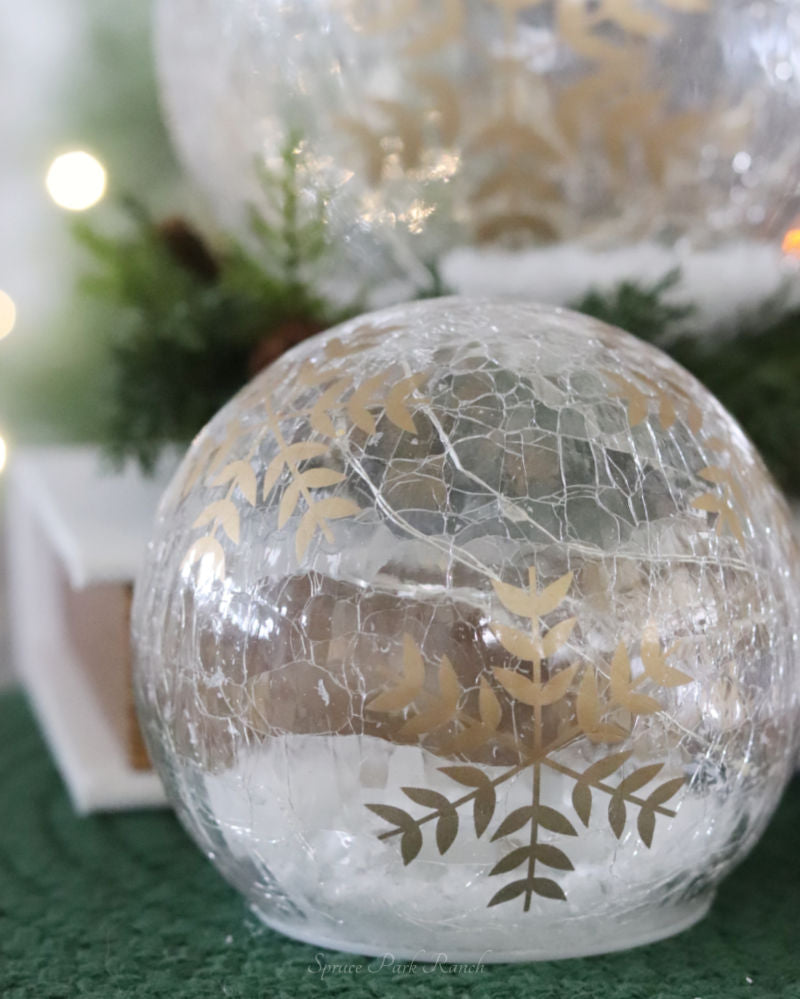 Gold Hand Painted Snowflake Crackle Glass LED Globe