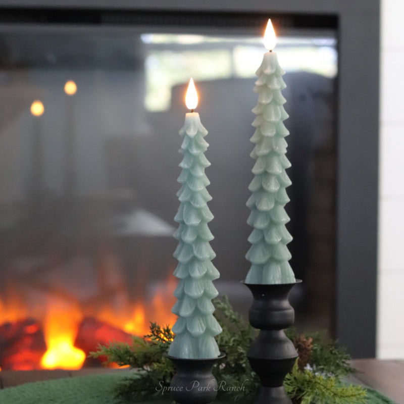 Green LED Christmas Tree Taper Candle