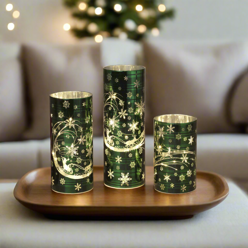 Green Tartan Santa's Sleigh Cylinder