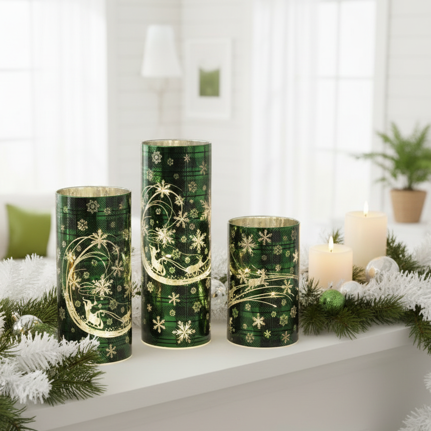 Green Tartan Santa's Sleigh Cylinder