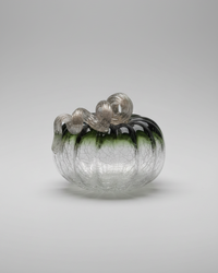 Green and Clear Crackled Handblown Glass Pumpkin Round