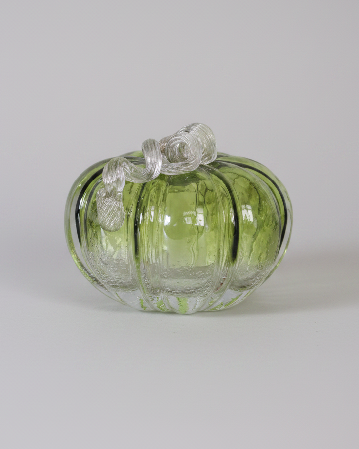Green and Clear Crackled Handblown Glass Pumpkin Round
