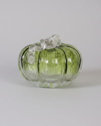 Green and Clear Crackled Handblown Glass Pumpkin Round