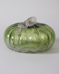 Green and Clear Crackled Handblown Glass Pumpkin Round