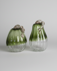 Green and Clear Crackled Handblown Glass Pumpkin Tall