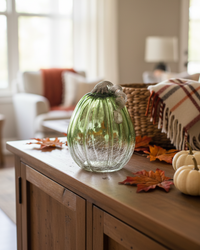 Green and Clear Crackled Handblown Glass Pumpkin Tall