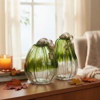 Green and Clear Crackled Handblown Glass Pumpkin Tall