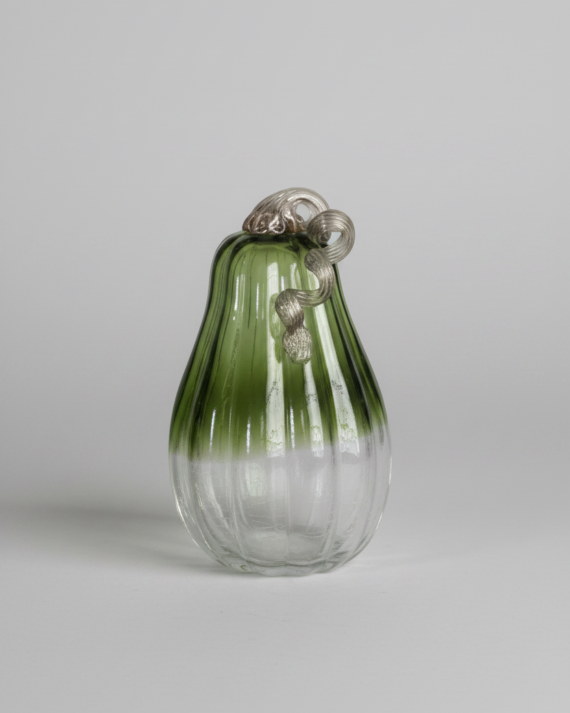 Green and Clear Crackled Handblown Glass Pumpkin Tall