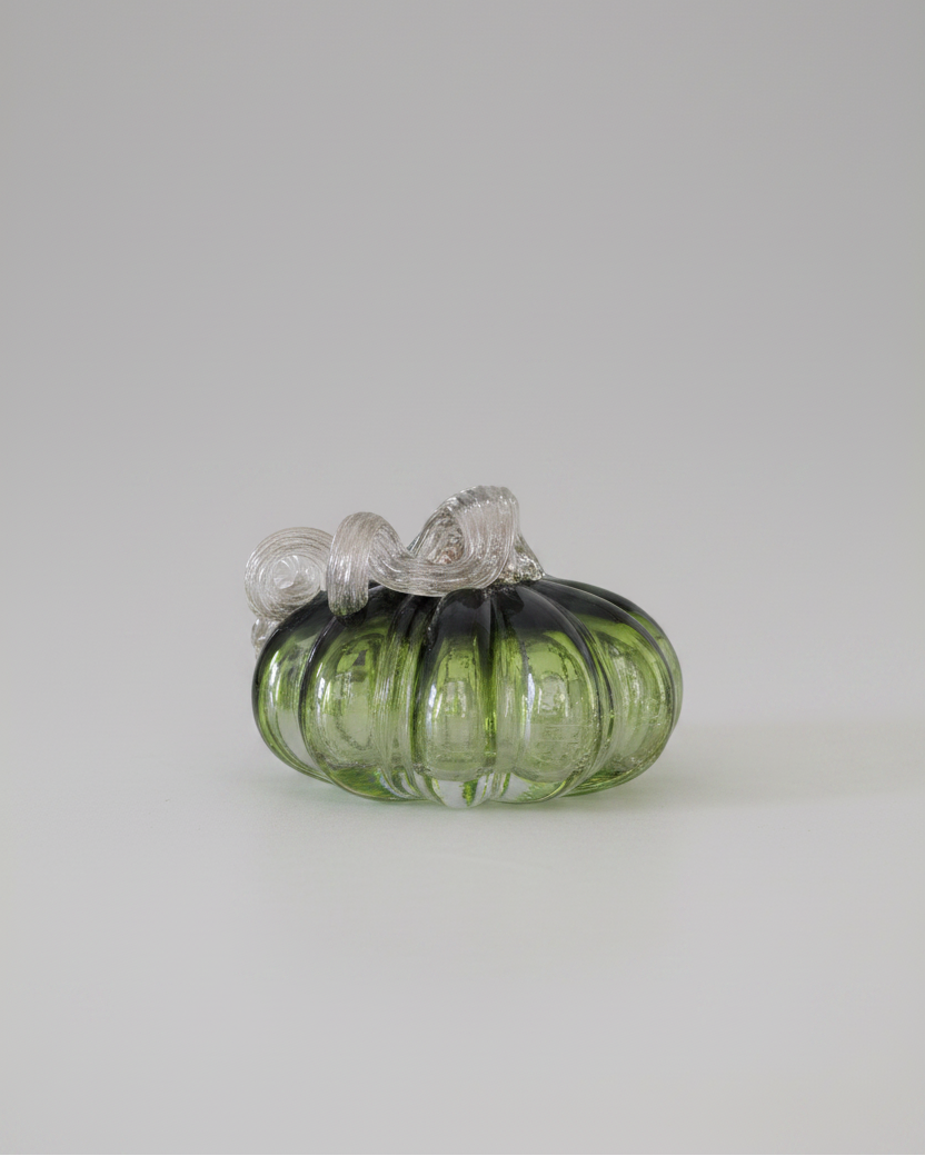 Green and Clear Crackled Handblown Glass Pumpkin Round