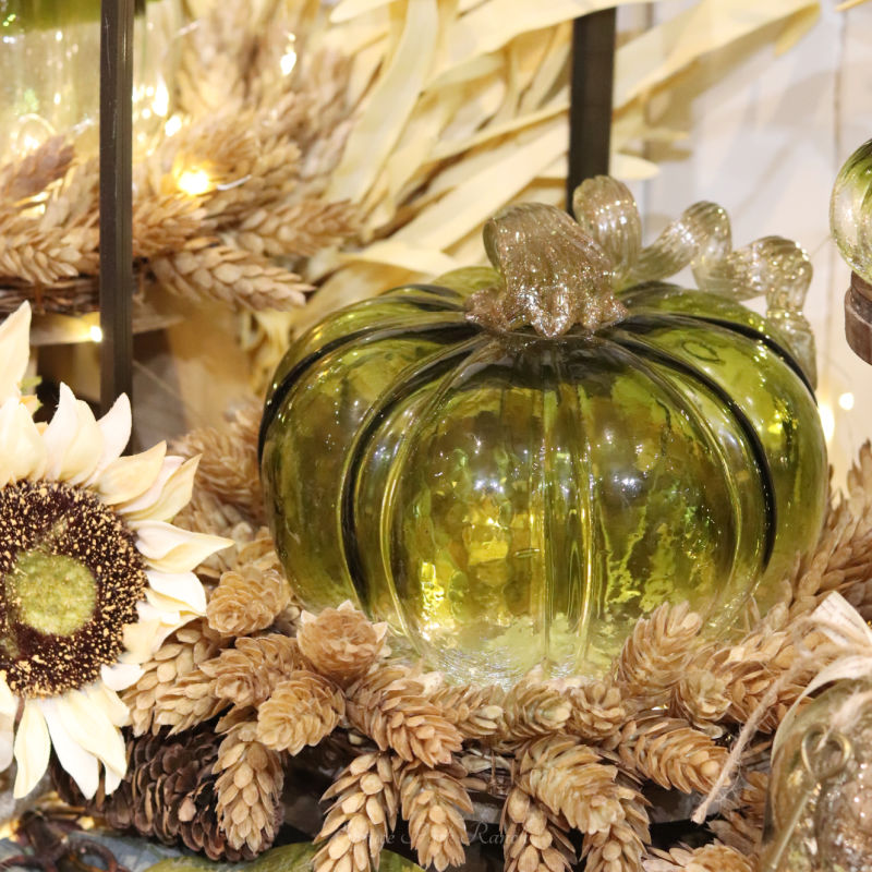 Green and Clear Crackled Handblown Glass Pumpkin Round